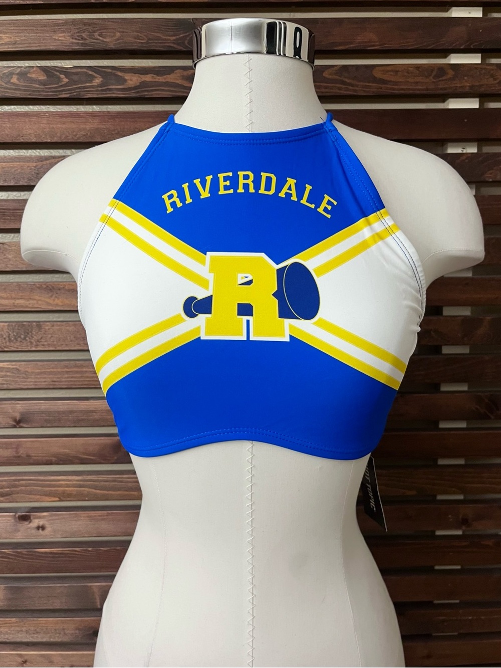 NWT Hot Topic Riverdale Yellow White Blue Cosplay Cheerleader Bikini Halter Top